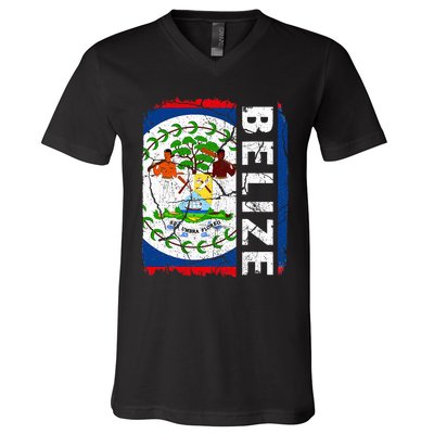 Vintage Belizean Flag Belize Pride Roots Heritage V-Neck T-Shirt