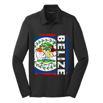 Vintage Belizean Flag Belize Pride Roots Heritage Silk Touch Performance Long Sleeve Polo