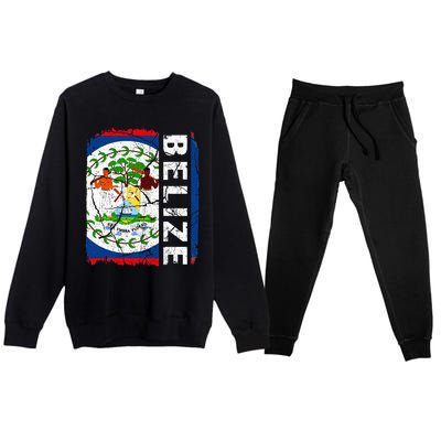 Vintage Belizean Flag Belize Pride Roots Heritage Premium Crewneck Sweatsuit Set