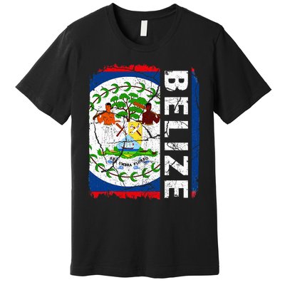 Vintage Belizean Flag Belize Pride Roots Heritage Premium T-Shirt