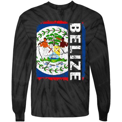 Vintage Belizean Flag Belize Pride Roots Heritage Tie-Dye Long Sleeve Shirt