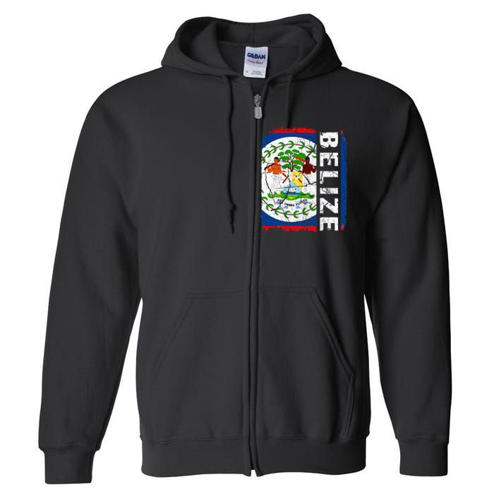 Vintage Belizean Flag Belize Pride Roots Heritage Full Zip Hoodie