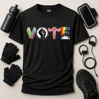Vote Books, Fist, Ovaries, LGTBQ Cooling Performance Crew T-Shirt