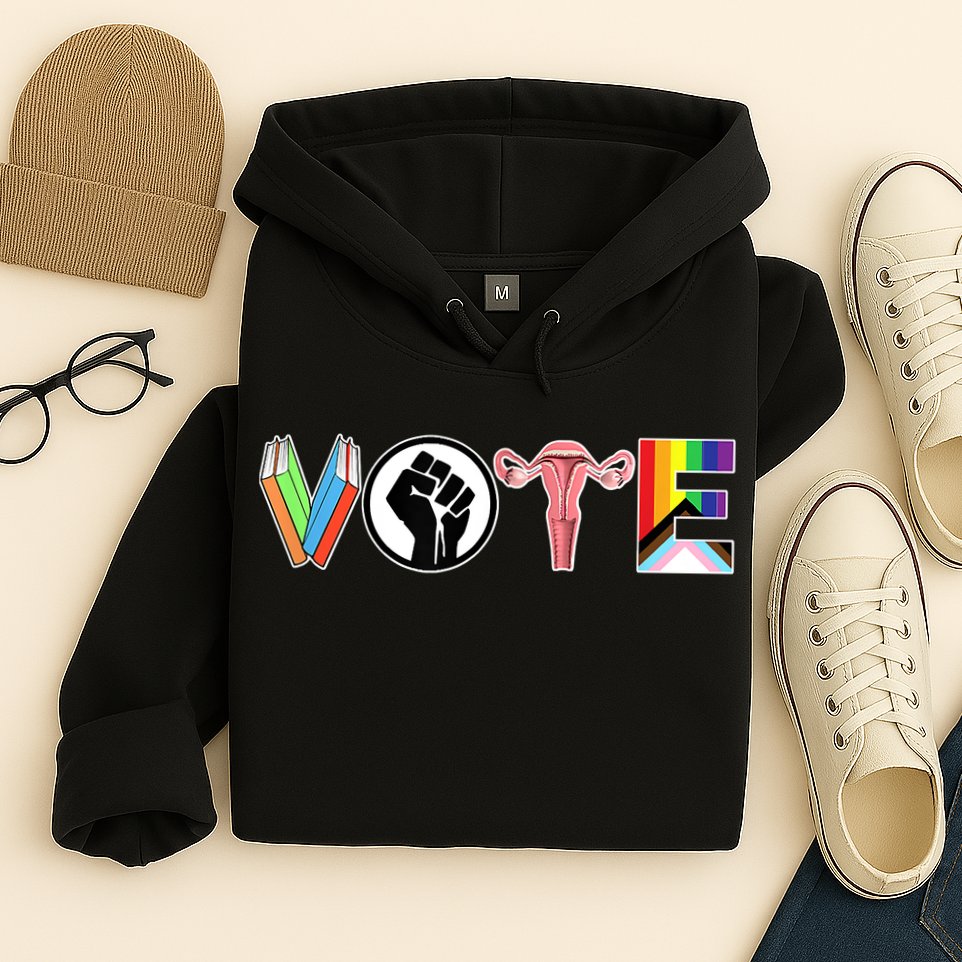 Vote Books, Fist, Ovaries, LGTBQ Hoodie