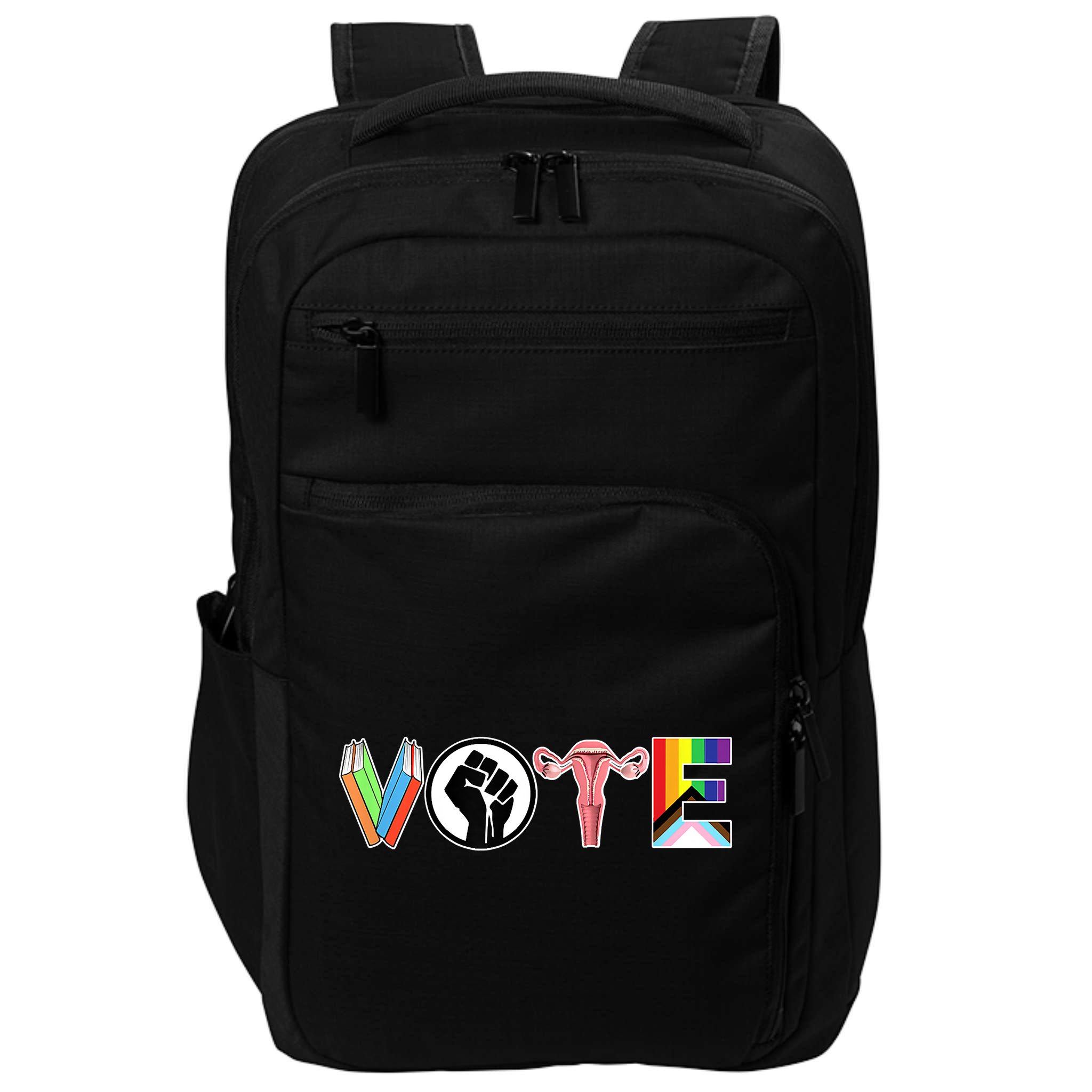 Vote Books, Fist, Ovaries, LGTBQ Impact Tech Backpack