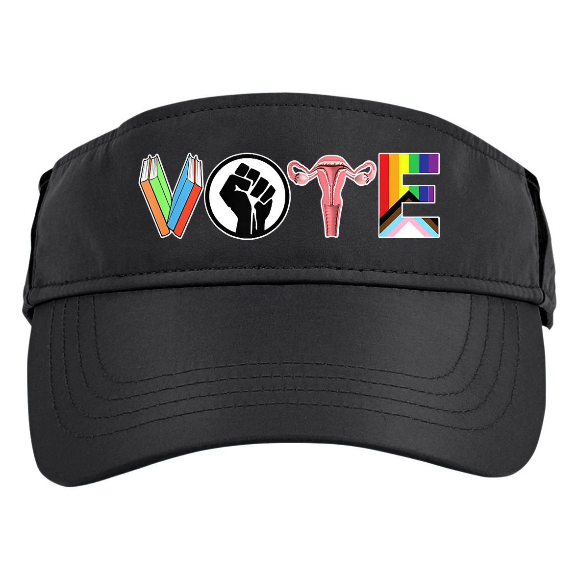 Vote Books, Fist, Ovaries, LGTBQ Adult Drive Performance Visor