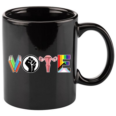 Vote Books, Fist, Ovaries, LGTBQ 11oz C Handle Ceramic Mug