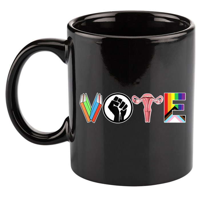 Vote Books, Fist, Ovaries, LGTBQ 11oz C Handle Ceramic Mug