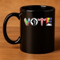 Vote Books, Fist, Ovaries, LGTBQ 11oz C Handle Ceramic Mug