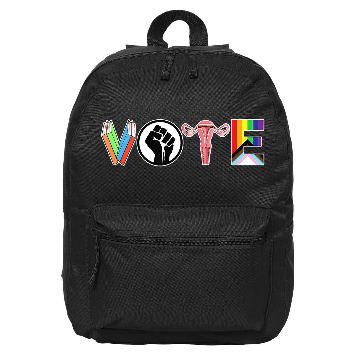 Vote Books, Fist, Ovaries, LGTBQ 16 in Basic Backpack