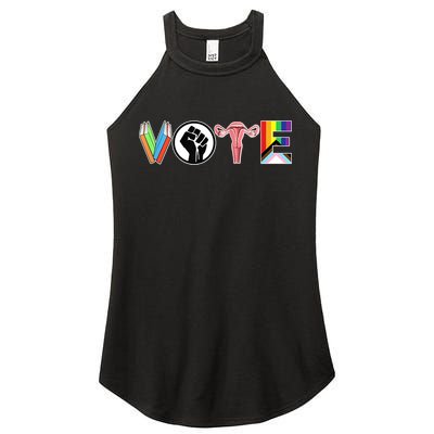 Vote Books, Fist, Ovaries, LGTBQ Women's Perfect Tri Rocker Tank