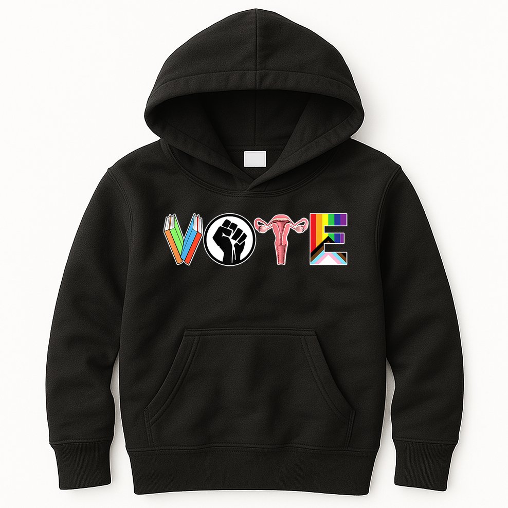Vote Books, Fist, Ovaries, LGTBQ Kids Hoodie