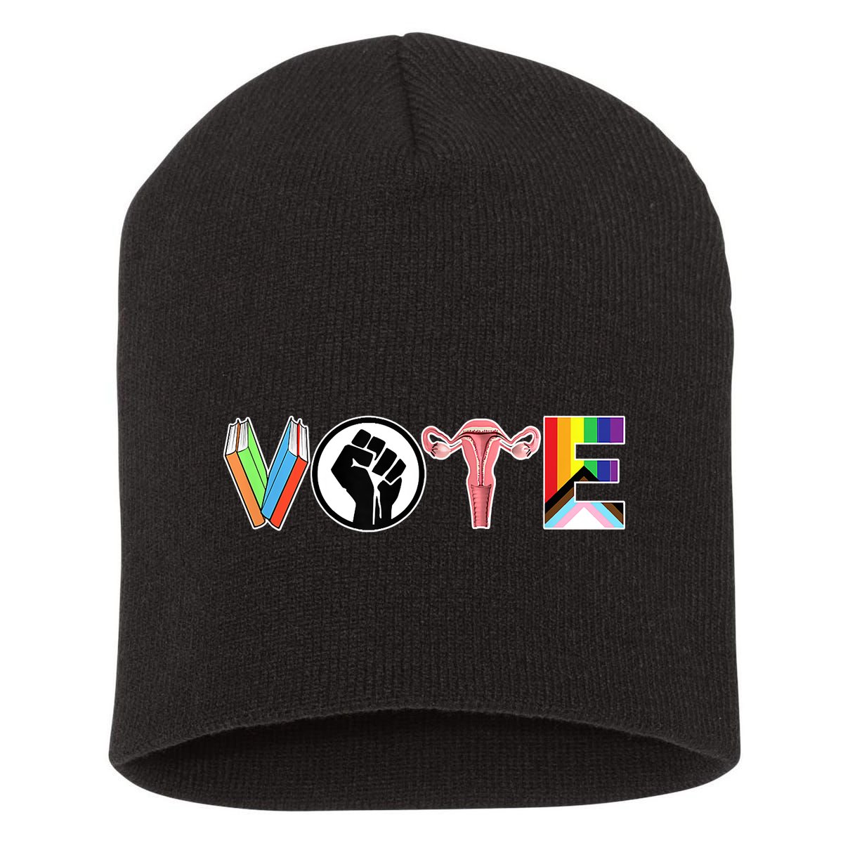 Vote Books, Fist, Ovaries, LGTBQ Short Acrylic Beanie