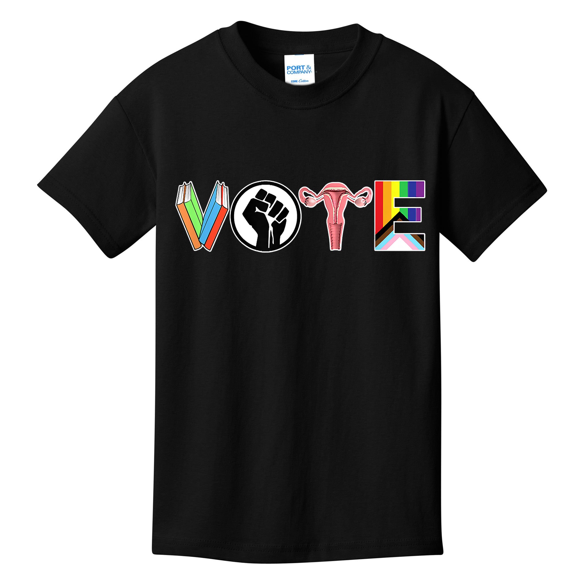 Vote Books, Fist, Ovaries, LGTBQ Kids T-Shirt