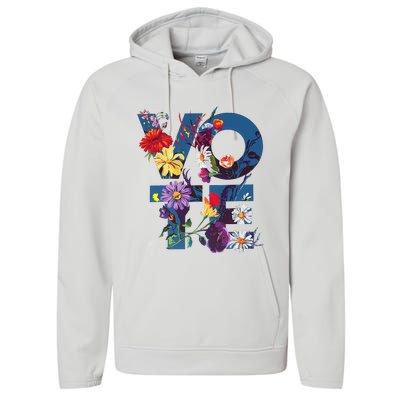 Vote Blue Floral Flower Democrat Kamala 2024 Performance Fleece Hoodie