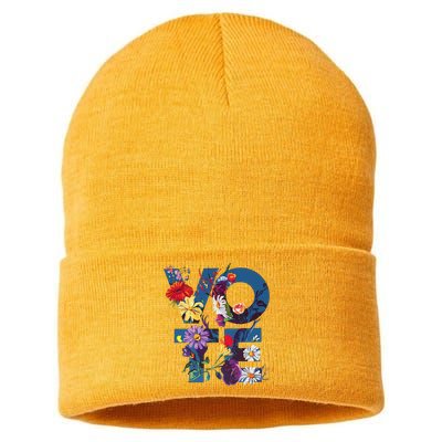 Vote Blue Floral Flower Democrat Kamala 2024 Sustainable Knit Beanie