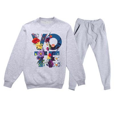 Vote Blue Floral Flower Democrat Kamala 2024 Premium Crewneck Sweatsuit Set