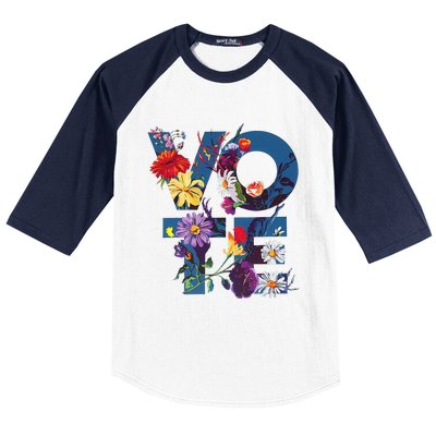 Vote Blue Floral Flower Democrat Kamala 2024 Baseball Sleeve Shirt