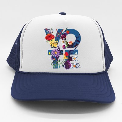 Vote Blue Floral Flower Democrat Kamala 2024 Trucker Hat