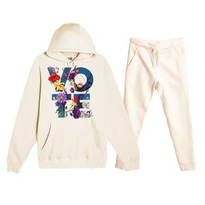 Vote Blue Floral Flower Democrat Kamala 2024 Premium Hooded Sweatsuit Set