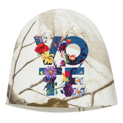 Vote Blue Floral Flower Democrat Kamala 2024 Kati - Camo Knit Beanie