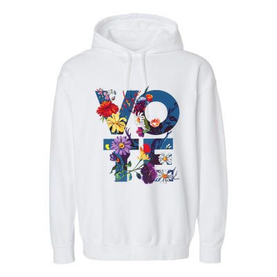 Vote Blue Floral Flower Democrat Kamala 2024 Garment-Dyed Fleece Hoodie