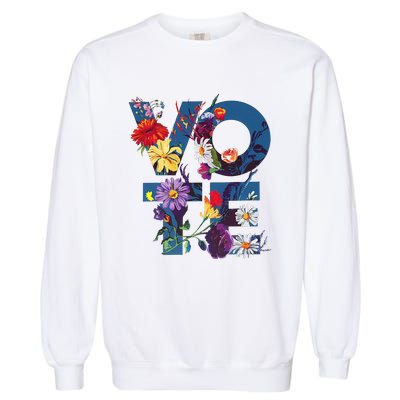 Vote Blue Floral Flower Democrat Kamala 2024 Garment-Dyed Sweatshirt