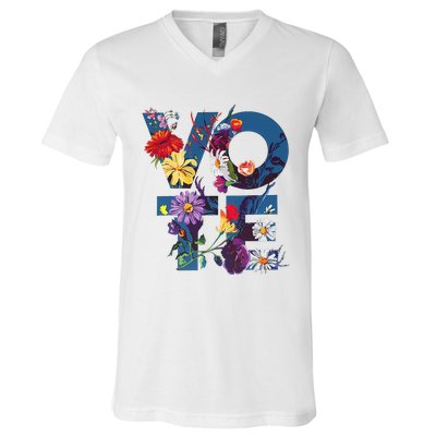 Vote Blue Floral Flower Democrat Kamala 2024 V-Neck T-Shirt