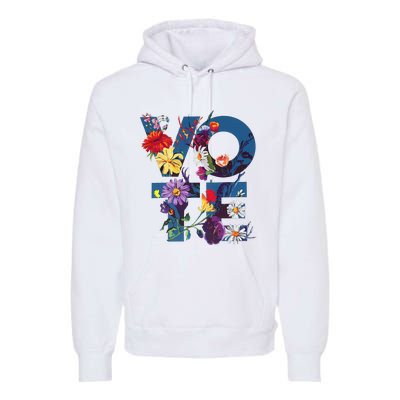 Vote Blue Floral Flower Democrat Kamala 2024 Premium Hoodie