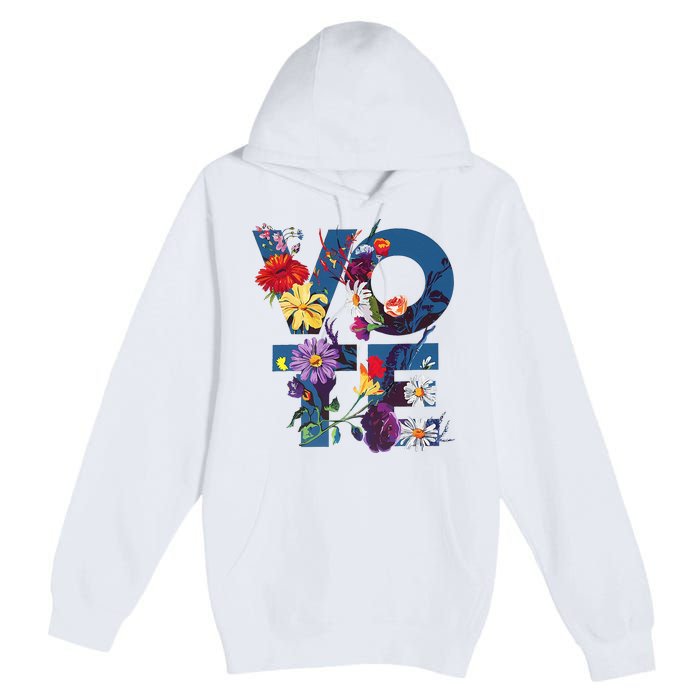 Vote Blue Floral Flower Democrat Kamala 2024 Premium Pullover Hoodie