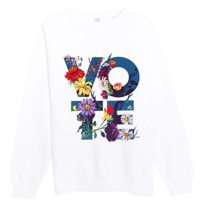 Vote Blue Floral Flower Democrat Kamala 2024 Premium Crewneck Sweatshirt