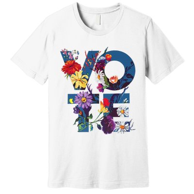 Vote Blue Floral Flower Democrat Kamala 2024 Premium T-Shirt