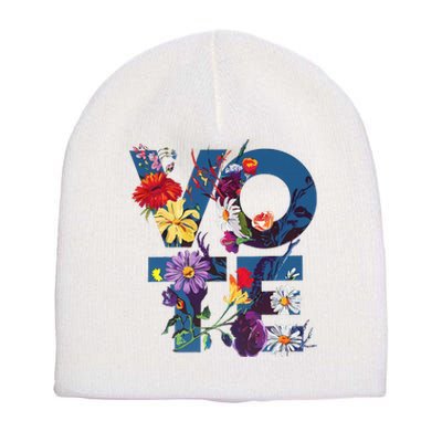 Vote Blue Floral Flower Democrat Kamala 2024 Short Acrylic Beanie