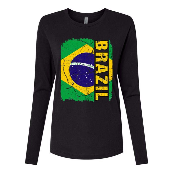 Vintage Brazilian Flag Brazil Pride Roots Heritage Gift Womens Cotton Relaxed Long Sleeve T-Shirt