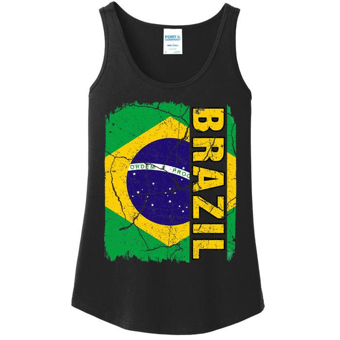 Vintage Brazilian Flag Brazil Pride Roots Heritage Gift Ladies Essential Tank