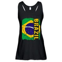 Vintage Brazilian Flag Brazil Pride Roots Heritage Gift Ladies Essential Flowy Tank