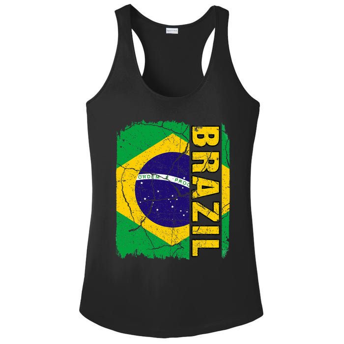 Vintage Brazilian Flag Brazil Pride Roots Heritage Gift Ladies PosiCharge Competitor Racerback Tank