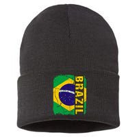 Vintage Brazilian Flag Brazil Pride Roots Heritage Gift Sustainable Knit Beanie