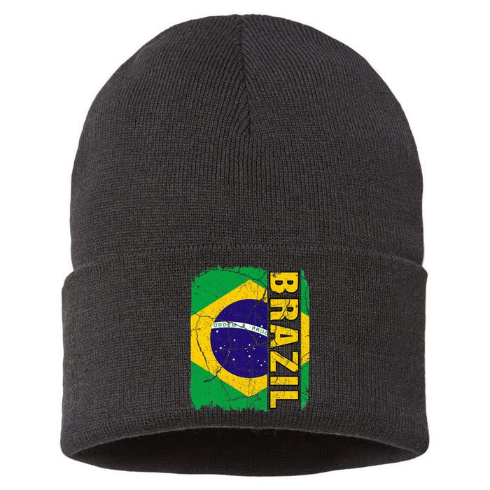 Vintage Brazilian Flag Brazil Pride Roots Heritage Gift Sustainable Knit Beanie