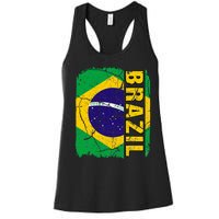 Vintage Brazilian Flag Brazil Pride Roots Heritage Gift Women's Racerback Tank