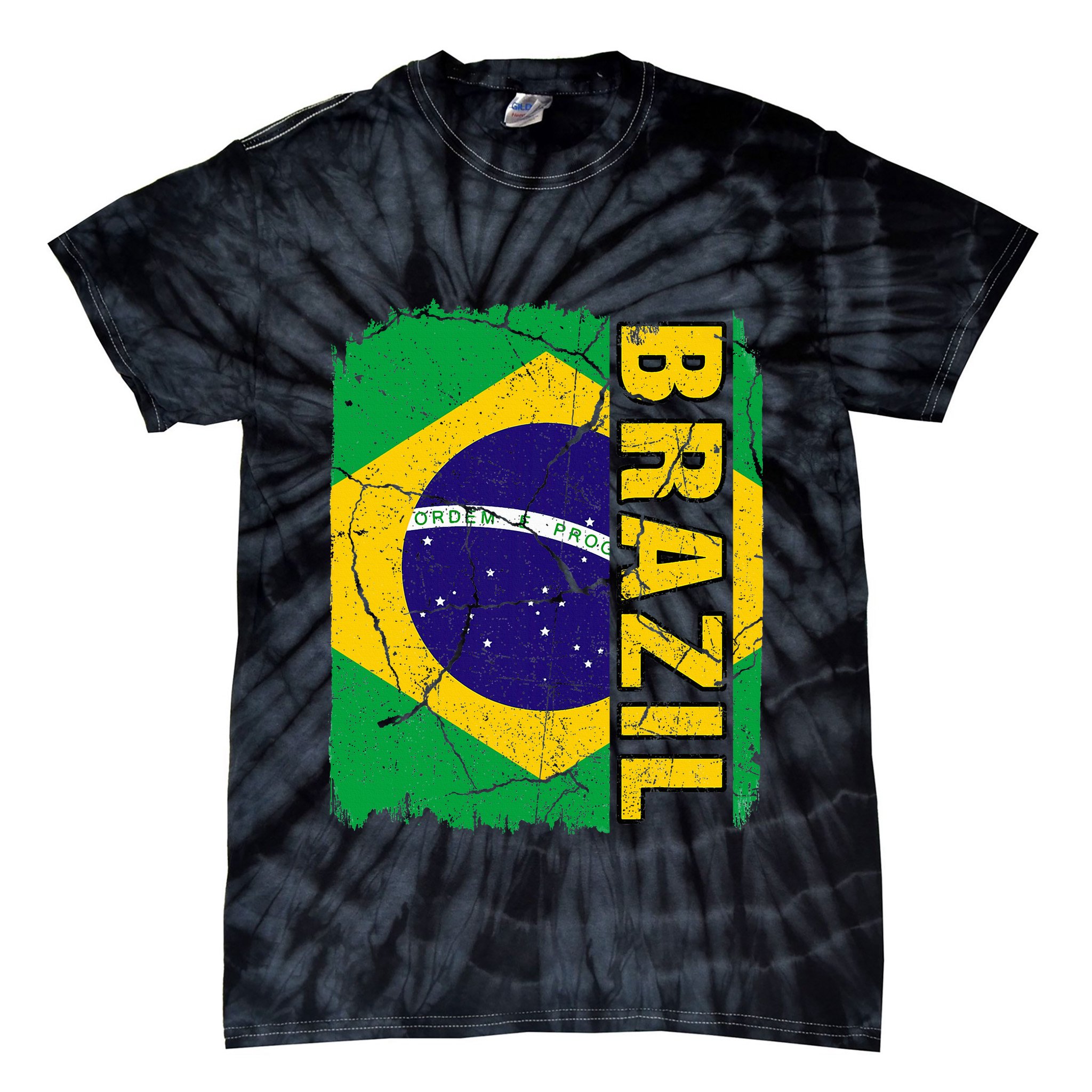 Vintage Brazilian Flag Brazil Pride Roots Heritage Gift Tie-Dye T-Shirt