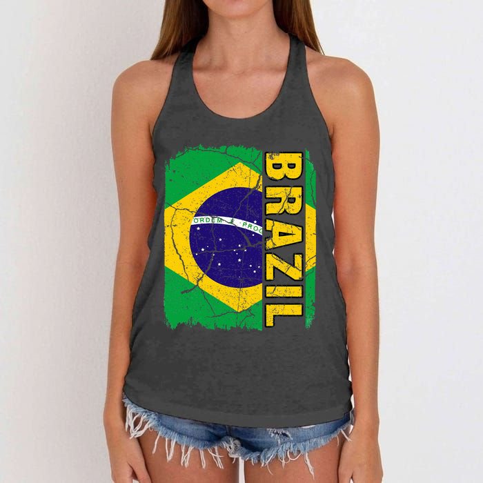 Vintage Brazilian Flag Brazil Pride Roots Heritage Gift Women's Knotted Racerback Tank