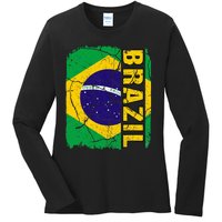 Vintage Brazilian Flag Brazil Pride Roots Heritage Gift Ladies Long Sleeve Shirt