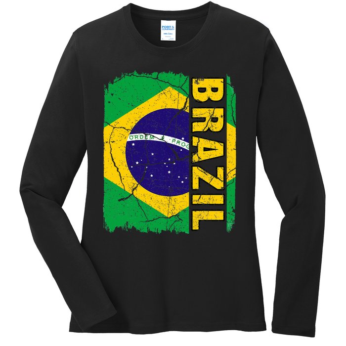 Vintage Brazilian Flag Brazil Pride Roots Heritage Gift Ladies Long Sleeve Shirt