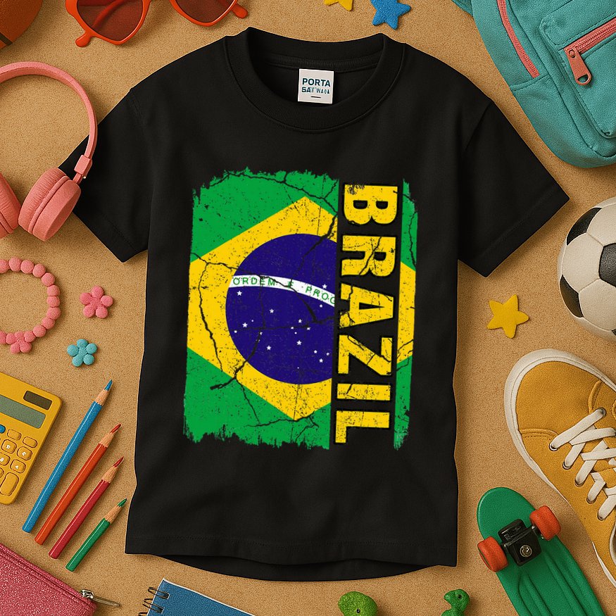 Vintage Brazilian Flag Brazil Pride Roots Heritage Gift Kids T-Shirt