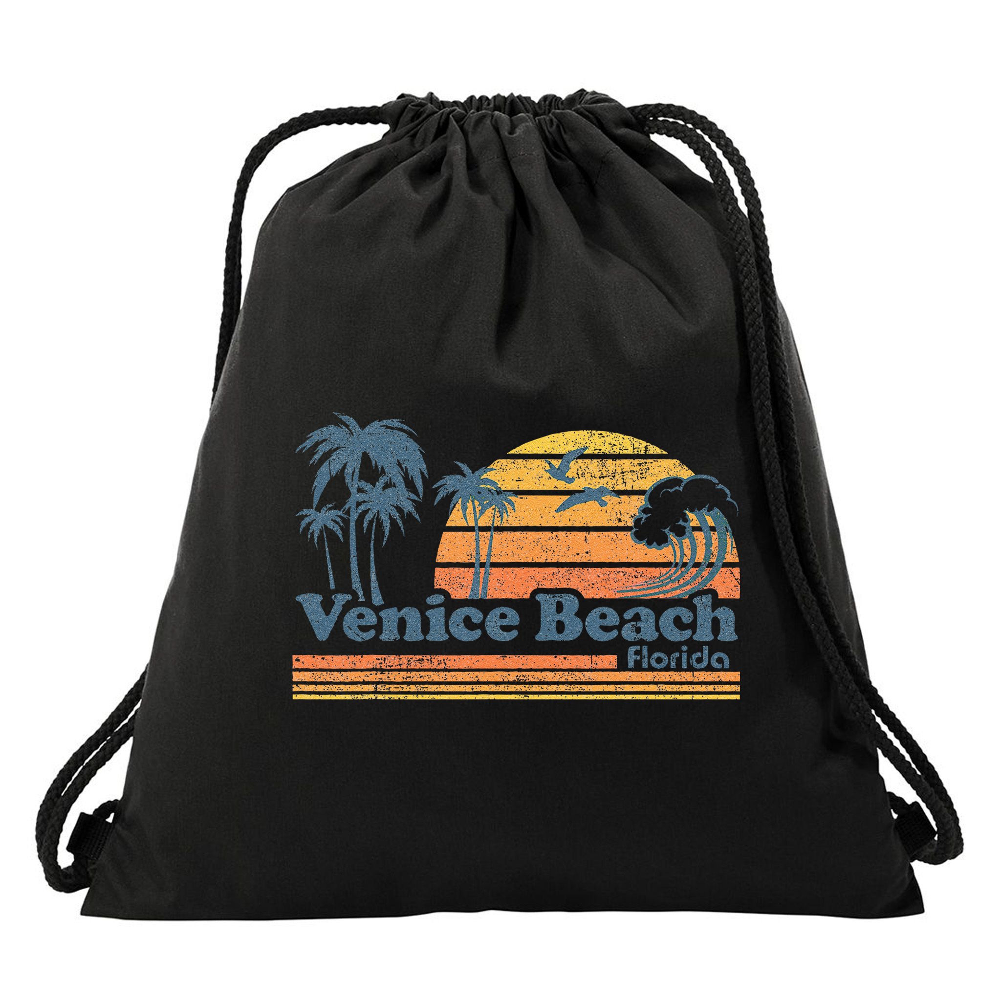 Venice Beach Florida Vintage Spring Break Vacation Retro Drawstring Bag