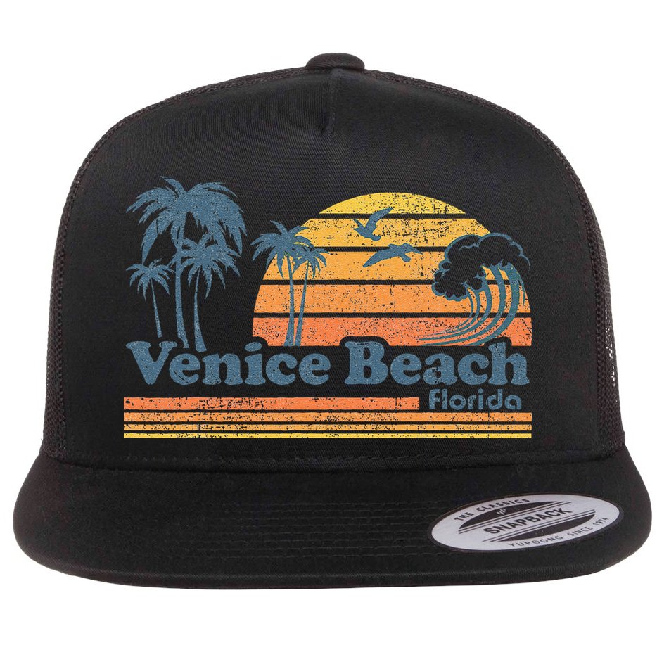 Venice Beach Florida Vintage Spring Break Vacation Retro Flat Bill Trucker Hat