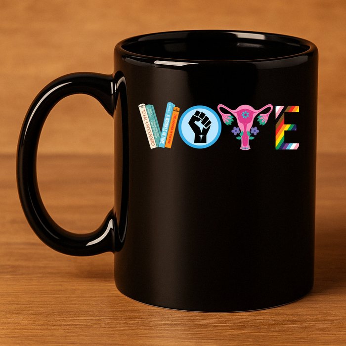Vote Books Fist Ovaries Lgtbq 11oz C Handle Ceramic Mug
