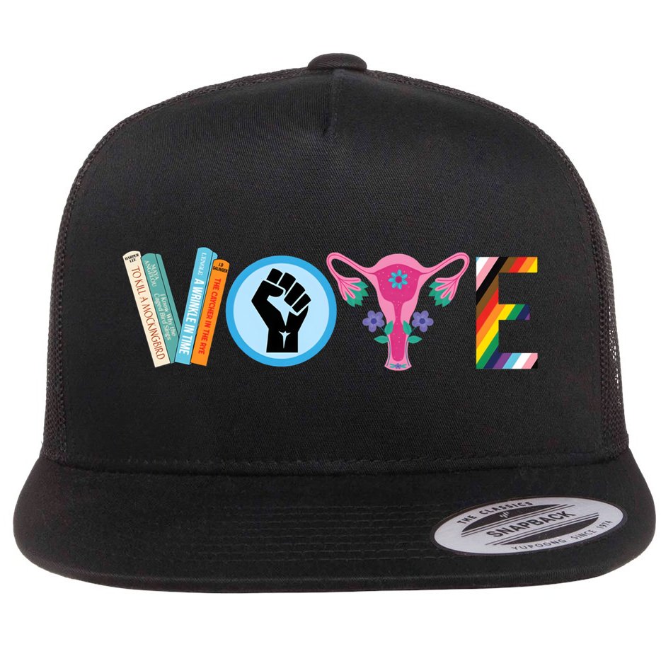 Vote Books Fist Ovaries Lgtbq Flat Bill Trucker Hat