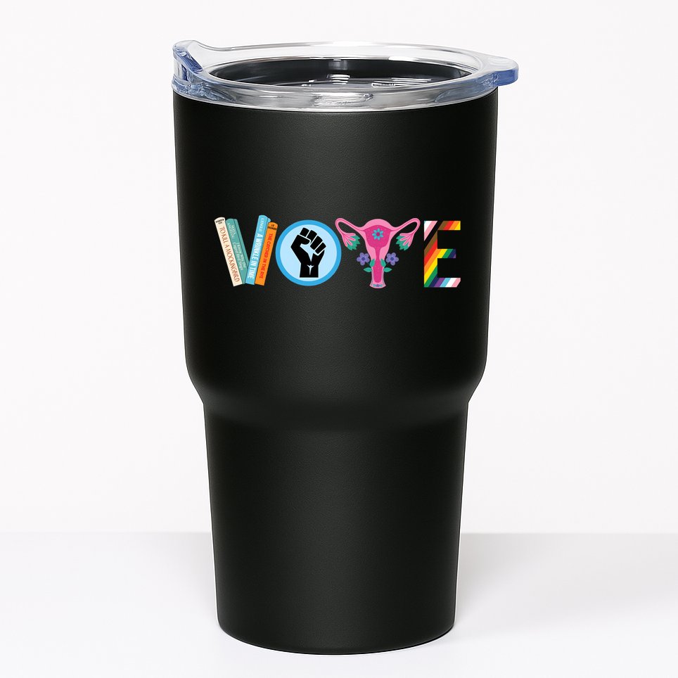 Vote Books Fist Ovaries Lgtbq Tumbler